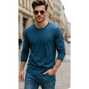 G-Star Raw Blue Striped Long Sleeve Shirt - Size M